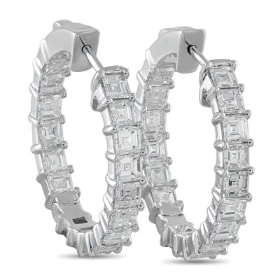 Lb Exclusive 18k White Gold 4.75ct Diamond Hoop Earrings Aer-16447-12 In Silver