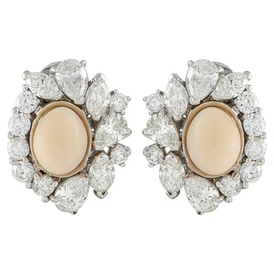 Pre-owned Lb Exclusive 18k White Gold 6.0ct Diamond And Conch Pearl Clip-on Earrings Mf18-062526