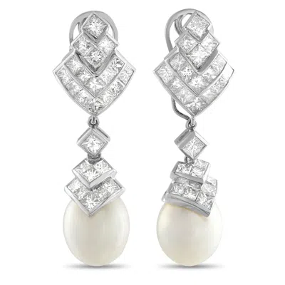 Lb Exclusive 18k White Gold 8.0ct Diamond And Pearl Earrings Mf08-090525 In Silver