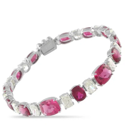 Lb Exclusive 18k White Gold 8.30 Ct Diamond And 18.20 Ct Rubellite Bracelet Mf12-012326 In Burgundy