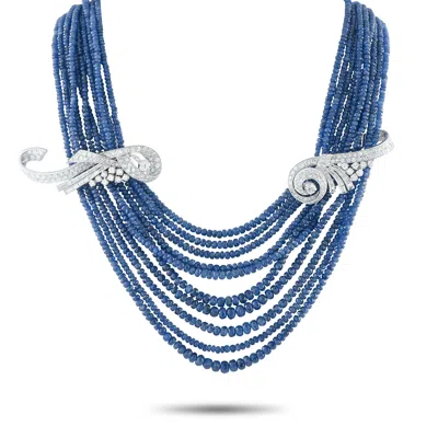 Lb Exclusive 18k White Gold 9.75ct Diamond And 400.0ct Sapphire Multi-strandnecklace Mf12-090525 In Blue