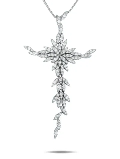 Pre-owned Lb Exclusive 18k White Gold Cross-pendant Diamond Necklace In Silver