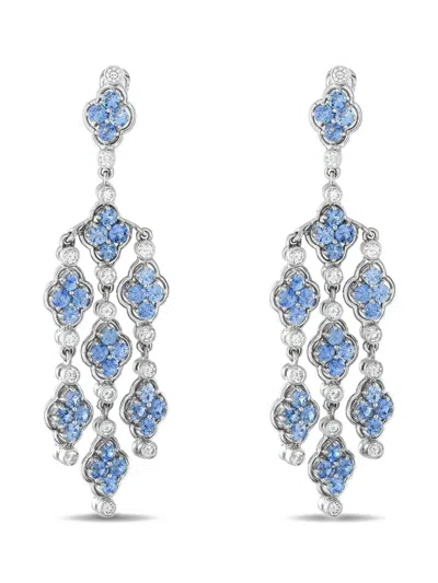 Pre-owned Lb Exclusive 18k White Gold Diamond And Blue-sapphire Earrings In Silver