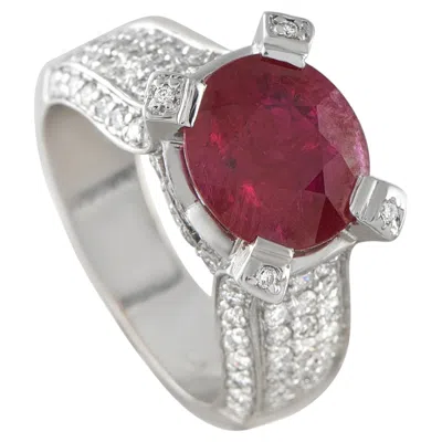 Pre-owned Lb Exclusive 18k White Gold Diamond And Ruby Ring Mf32-051526