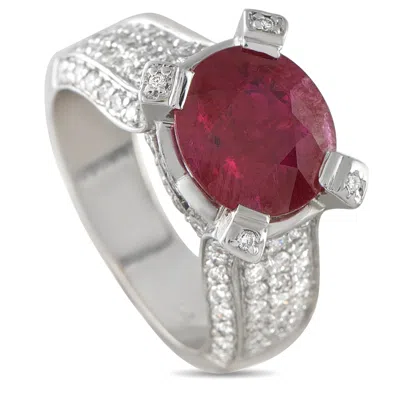 Lb Exclusive 18k White Gold Diamond And Ruby Ring Mf32-051526 In Silver