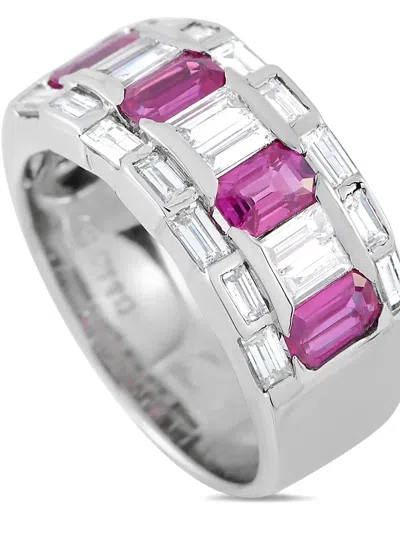 Pre-owned Lb Exclusive 18k White Gold Diamond And Ruby Ring In Silver