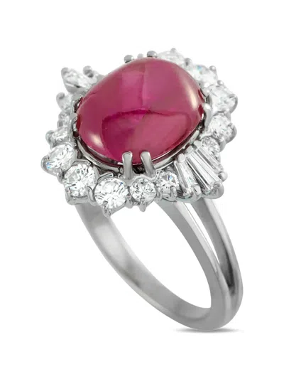 Pre-owned Lb Exclusive 18k White Gold Diamond And Ruby Ring In Silver