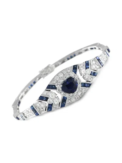 Pre-owned Lb Exclusive 18k White Gold Diamond And Sapphire Bracelet In Silver