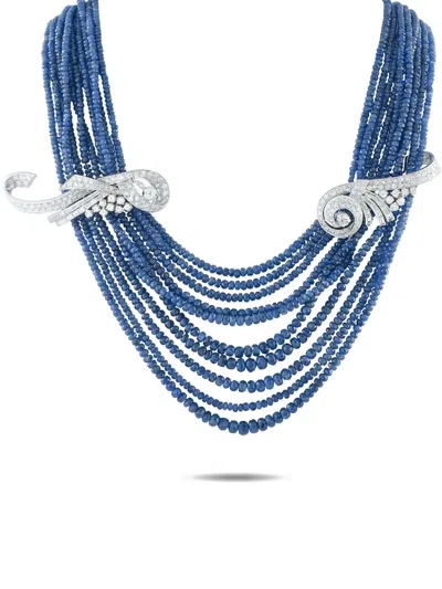 Pre-owned Lb Exclusive 18k White Gold Diamond And Sapphire Necklace In Blue