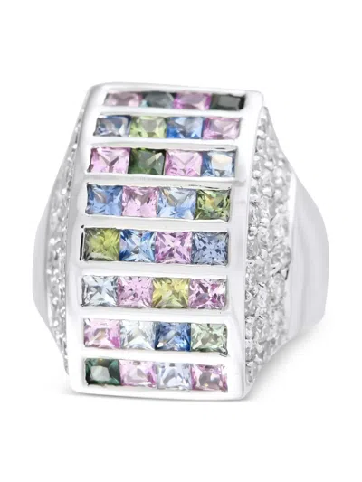 Pre-owned Lb Exclusive 18k White Gold Diamond And Sapphire Ring In Silver