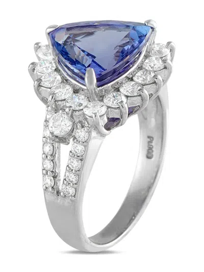 Pre-owned Lb Exclusive 18k White Gold Diamond And Tanzanite Ring In Silver