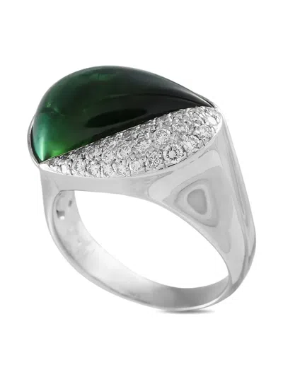 Pre-owned Lb Exclusive 18k White Gold Diamond And Tourmaline Ring In Silver