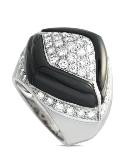 Pre-owned Lb Exclusive 18k White Gold Diamond Black Ring In Silver