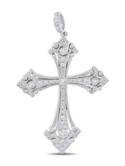 Pre-owned Lb Exclusive 18k White Gold Diamond Cross Pendant In Silver