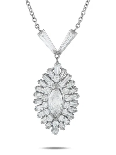 Pre-owned Lb Exclusive 18k White Gold Diamond Embellished-pendant Necklace In Silver