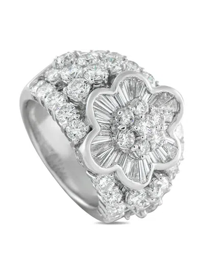 Pre-owned Lb Exclusive 18k White Gold Diamond Floral Ring In Silver