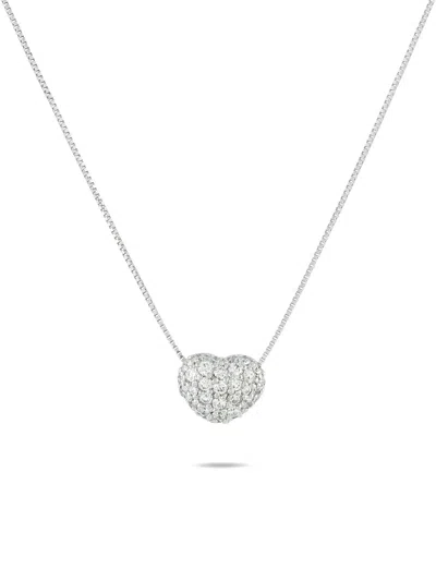 Pre-owned Lb Exclusive 18k White Gold Diamond Heart Necklace In Silver