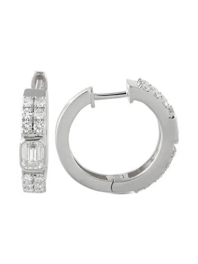 Pre-owned Lb Exclusive 18k White Gold Diamond Hoop Earrings In Silver