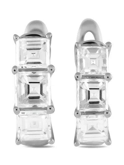 Pre-owned Lb Exclusive 18k White Gold Diamond Hoops Earrings