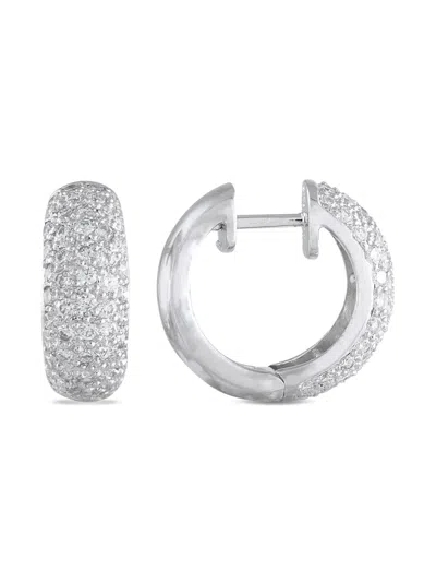 Pre-owned Lb Exclusive 18k White Gold Diamond Huggie Earrings In Silver