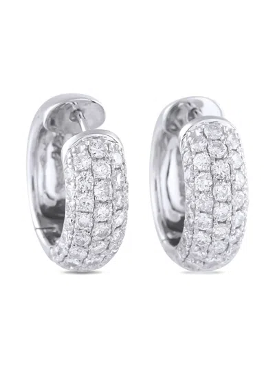 Pre-owned Lb Exclusive 18k White Gold Diamond Huggie Earrings In Silver