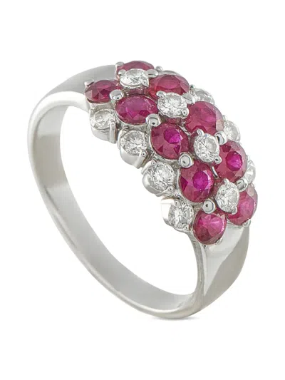 Pre-owned Lb Exclusive 18k White Gold Diamond Ruby Ring In Silver