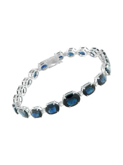 Pre-owned Lb Exclusive 18k White Gold Diamond Sapphire Bracelet In Silver