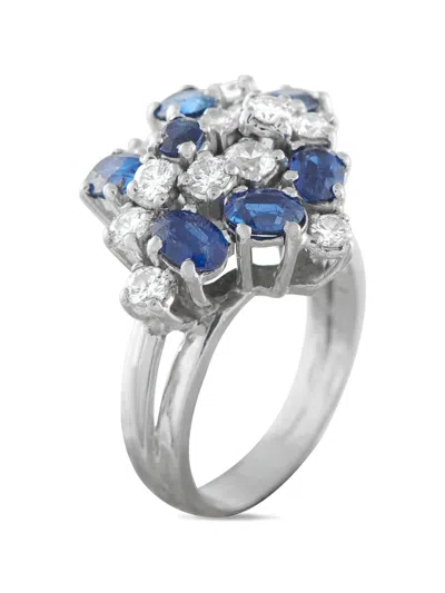 Pre-owned Lb Exclusive 18k White Gold Diamond Sapphire Ring In Silver