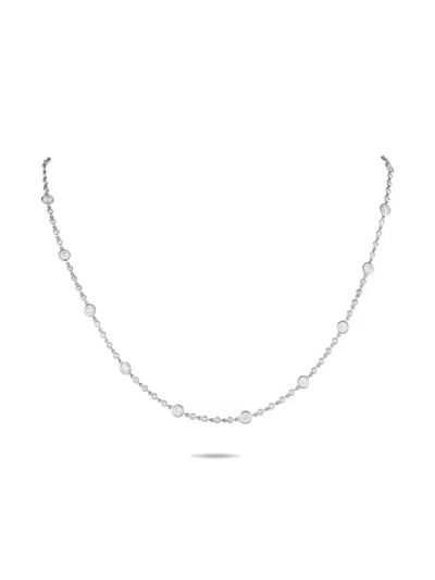Pre-owned Lb Exclusive 18k White Gold Diamond Station Necklace In Silver