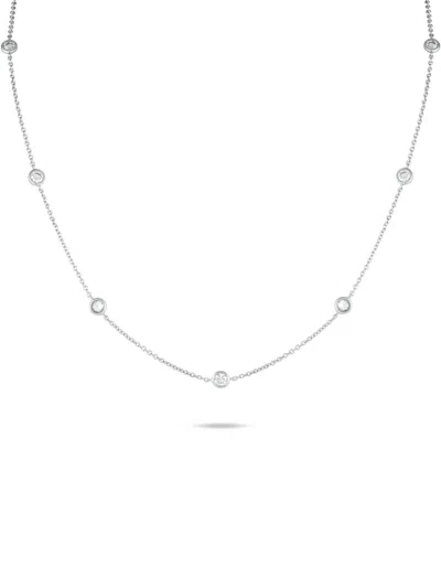 Pre-owned Lb Exclusive 18k White Gold Diamond Station Necklace In Silver