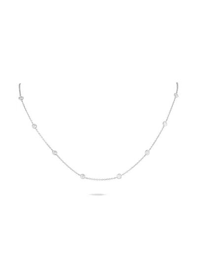 Pre-owned Lb Exclusive 18k White Gold Diamond Station Necklace In Silver