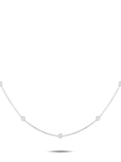 Pre-owned Lb Exclusive 18k White Gold Diamond Station Necklace In Silver