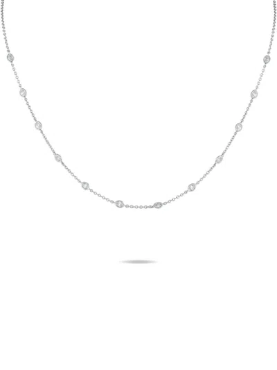 Pre-owned Lb Exclusive 18k White Gold Diamond Station Necklace In Silver