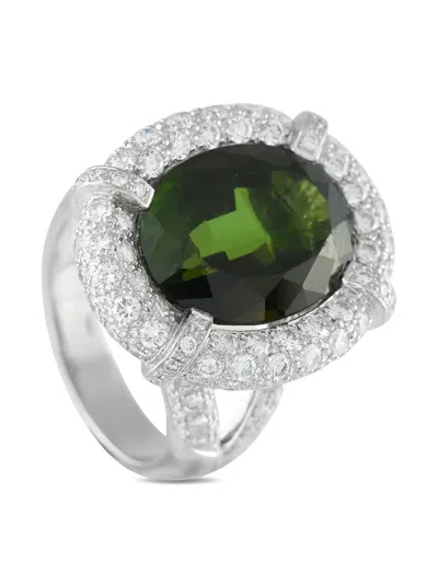 Pre-owned Lb Exclusive 18k White Gold Diamond Tourmaline Ring In Silver