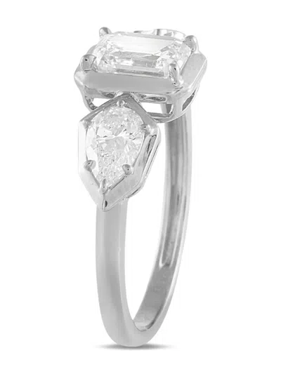 Pre-owned Lb Exclusive 18k White Gold Diamond Trilogy Ring In Silver