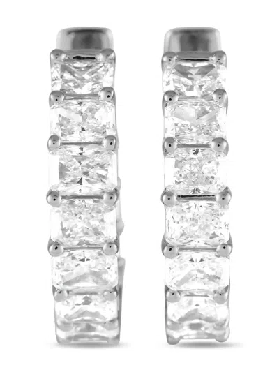 Pre-owned Lb Exclusive 18k White Gold Diamonds Huggie Earrings In Silver
