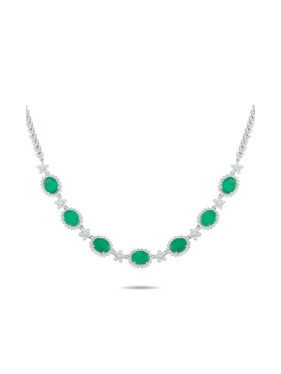 Pre-owned Lb Exclusive 18k White Gold Emerald And Diamond Necklace