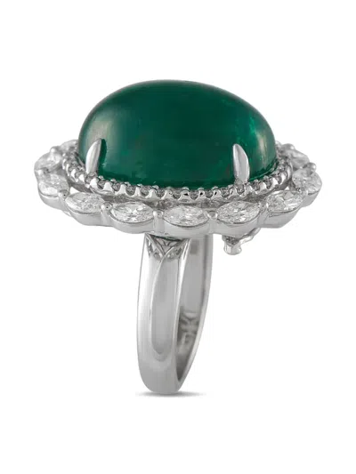 Pre-owned Lb Exclusive 18k White Gold Emerald And Diamond Ring In Silver