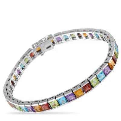 Lb Exclusive 18k White Gold Multi-colored Gemstone Line Bracelet Mf11-072325