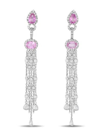 Pre-owned Lb Exclusive 18k White Gold Pink-sapphire Diamond Tassel Earrings In Silver