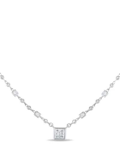 Pre-owned Lb Exclusive 18k White Gold Princess Diamond Necklace In Silver