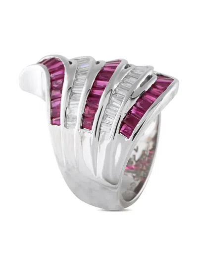 Pre-owned Lb Exclusive 18k White Gold Ruby And Diamond Ring In Silver