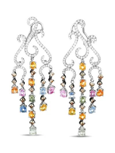 Pre-owned Lb Exclusive 18k White Gold Sapphire And Diamond Drop Earrings In Silver