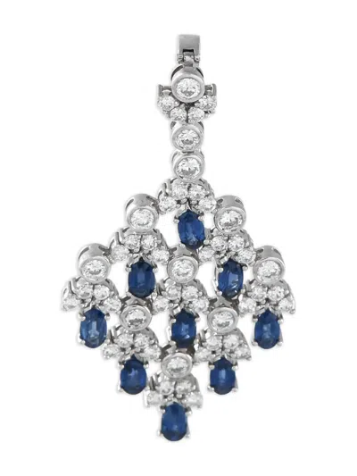 Pre-owned Lb Exclusive 18k White Gold Sapphire And Diamond Pendant In Silver