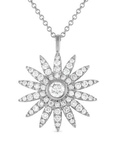 Pre-owned Lb Exclusive 18k White Gold Sunflower Diamond Necklace In Silver