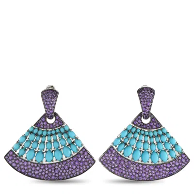 Lb Exclusive 18k White Gold Turquoise And Amethyst Earrings Mf37-061125 In Blue