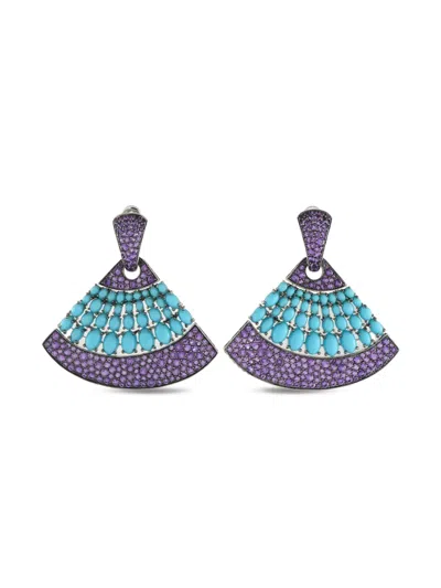 Pre-owned Lb Exclusive 18k White Gold Turquoise And Amethyst Earrings In Silver