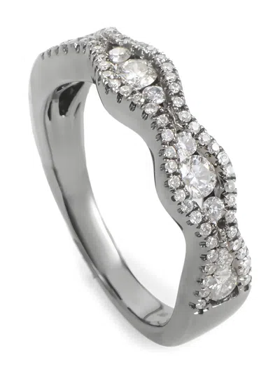 Pre-owned Lb Exclusive 18k White Gold Wedding Band Diamonds Ring In Silver
