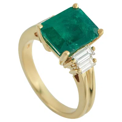 Pre-owned Lb Exclusive 18k Yellow Gold 0.05ct Diamond And Emerald Ring Mf31-030326
