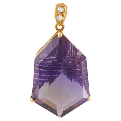 Pre-owned Lb Exclusive 18k Yellow Gold 0.07ct Diamond And Amethyst Pendant Mf32-101525
